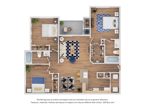 3 bed 2 bath Colorado Floor Plan at The Royse at Parker Boulevard Apartments, Royse City, TX